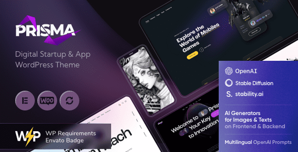 Prisma 1.18.0 – Digital Startup & App WordPress Theme + AI