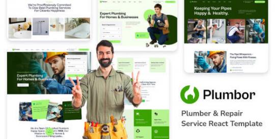 Plumbor – Шаблон React для сантехнических услуг