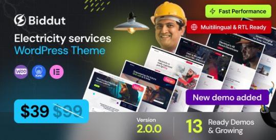 Biddut 2.0.4 – Тема WordPress для электроэнергетических компаний